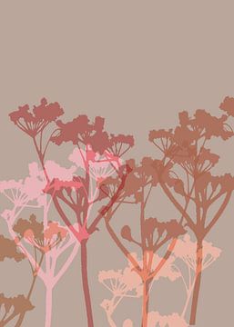 Abstract botanical art. Flowers in brown, pink, coral. by Dina Dankers