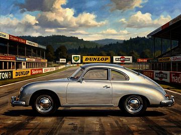 Vintage Porsche 356 Rennstrecke-Gemälde