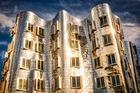 Gehry buildings in the media harbour in Düsseldorf with metal facade