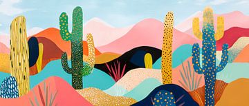 Kleurrijk cactuslandschap in het zonlicht van Poster Art Shop