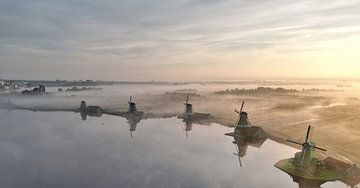 Panorama Zaanse Schans bij zonsopkomst van John Leeninga