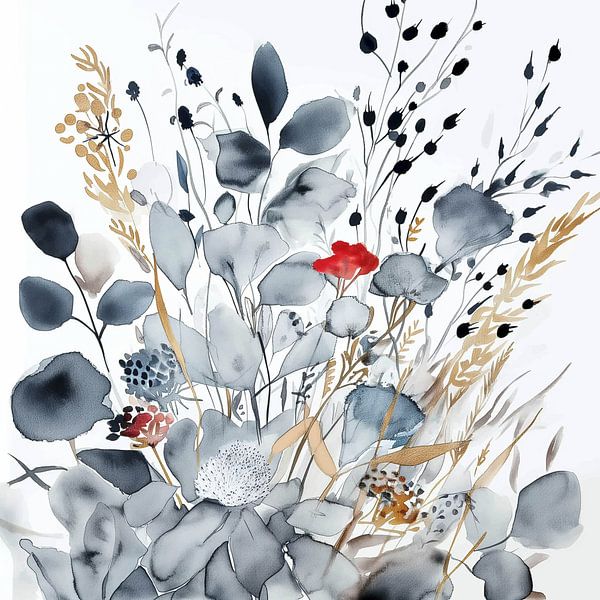 Whispering Flora: A Subtle Bouquet with Red Accents by Color Square