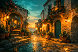 Romantische Gasse am Meer – Mediterrane Altstadt im Abendlicht von ButterflyPix