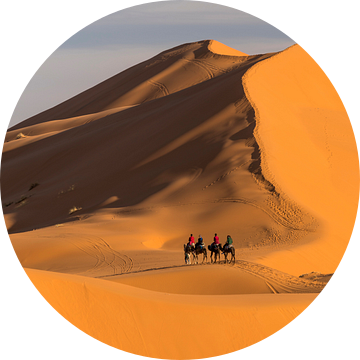 Kamelenkaravaan in de Sahara bij Merzouga, Marokko van Peter Schickert