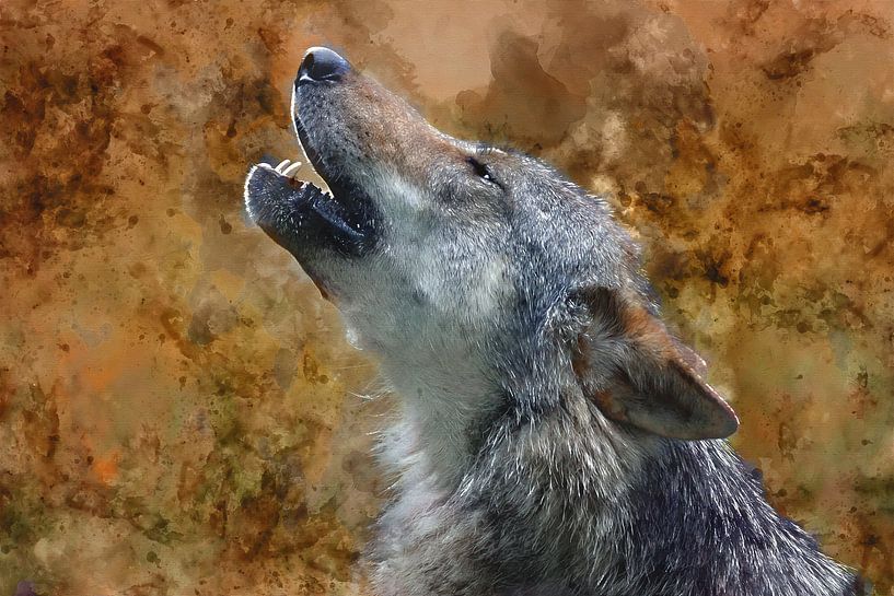 Digitale art huilende Timberwolf van gea strucks