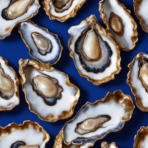 Gouden oesters met parels.
