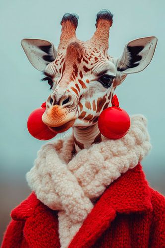Schicke Giraffe in rotem Mantel – Nostalgisch