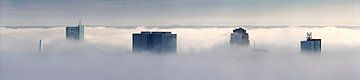 Panorama skyscrapers in the fog in Rotterdam by Anton de Zeeuw