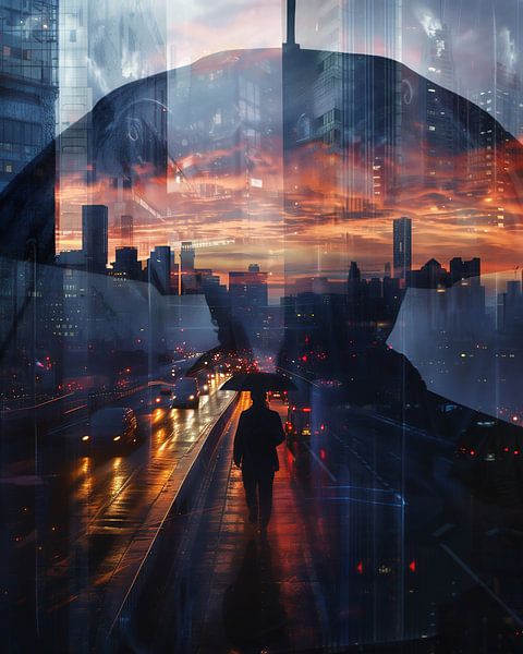 Stad en mensen van fernlichtsicht