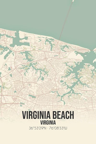 Vintage map of Virginia Beach (Virginia), USA. by Prints of Place