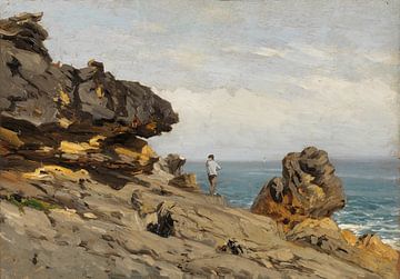 Carlos de Haes-Pêche sur le récif au bord de la mer, Paysage antique