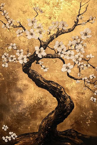 Boom met gouden bloesem schilderij