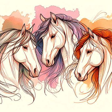 Paarden , lijntekening ( 1)