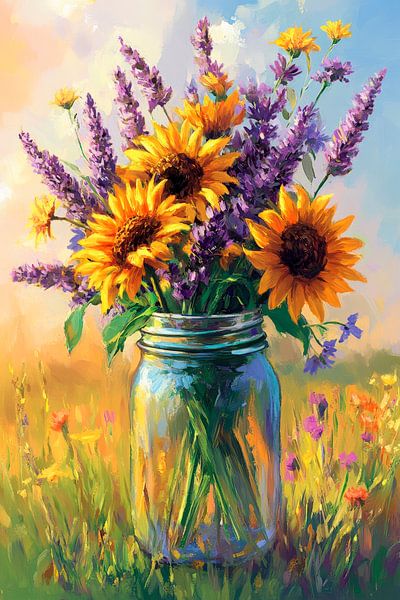 Bunte Blumen in der Glasvase von Poster Art Shop