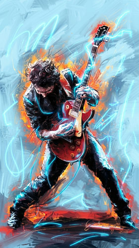 Energetic Rock Guitarist Playing Electric Guitar Artwork