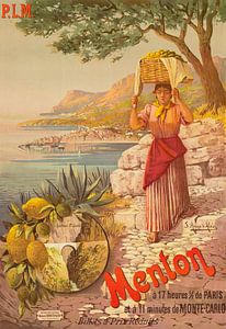 Hugo d’ Alési - P.L.M. Paris-Lyon-Méditerrannée Menton à 17 heures 1,2 de Paris et à 11 minutes de Monte-Carlo (1898)