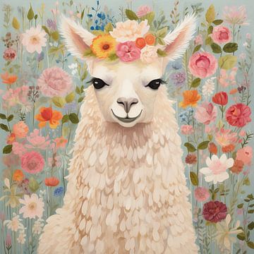 Lama avec des fleurs sur Art Merveilleux