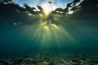Onderwater wolkenstralen/god rays boven het rif
