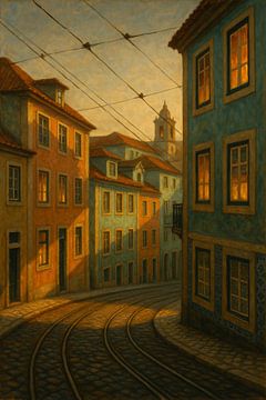 Lissabon Alfama in Amber - Tramlijnen door Gouden Licht