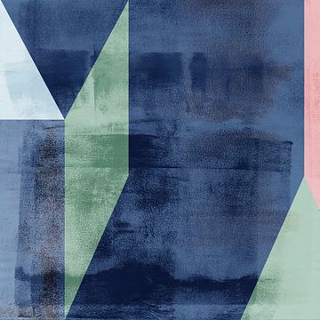 Modernisme vormen. Abstracte geometrische kunst in vintage stijl. Groen en blauw. van Dina Dankers