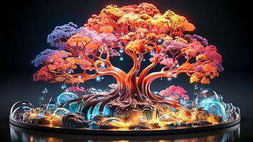 Abstracte neonkunst voor een levensboom van Animaflora PicsStock