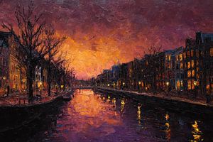 Feuer im Schemer in Amsterdam