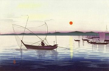 Bateaux et soleil couchant, Ohara Koson (1900 - 1936) sur Atelier Liesjes