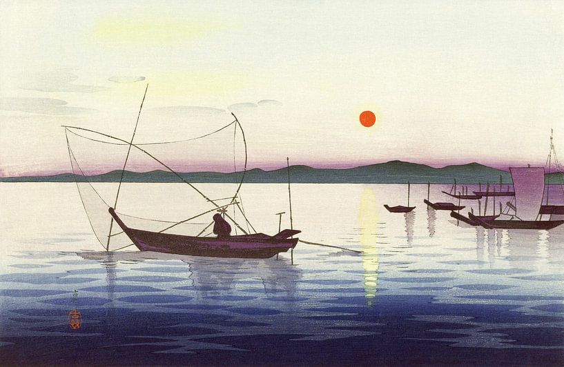 Bateaux et soleil couchant, Ohara Koson (1900 - 1936) par Atelier Liesjes