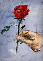 hand met roos