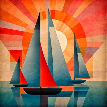 Sailboats, abstract by Carla van Zomeren