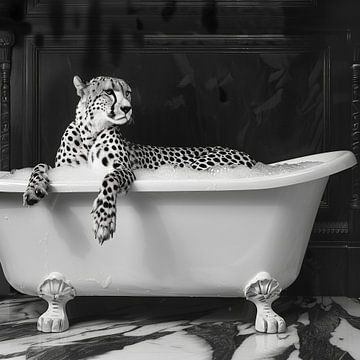 Cheetah in the bathtub - A funny bathroom picture by Felix Brönnimann