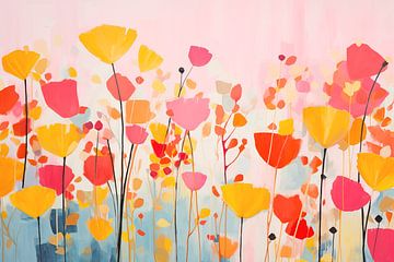 Coquelicots Abstrait, fleurs de prairie sur Caroline Guerain