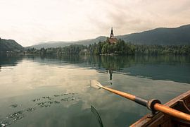 A rowing boat on Lake Bled by Helene van Rijn