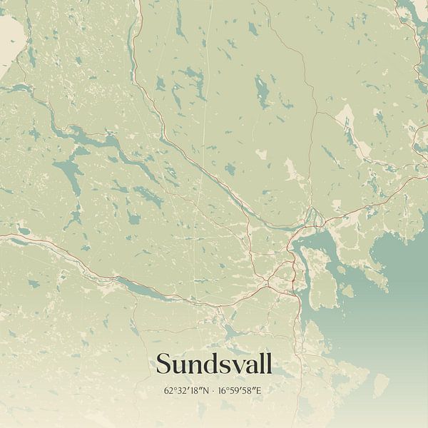 Vintage map of Sundsvall, Sweden. by Prints of Place