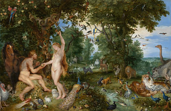 Het Hof van Eden met de zondeval van de mens door Jan Brueghel en Rubens