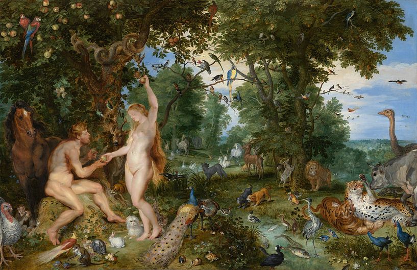 Der Garten Eden mit dem Sündenfall von Jan Brueghel und Rubens von Patricia Hofmeester