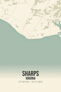 Vintage landkaart van Sharps (Virginia), USA. van Rezona