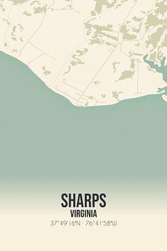 Carte ancienne de Sharps (Virginie), USA. sur Rezona