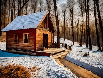 forest cabin in the snow
