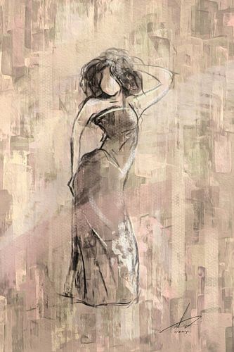 Danseres in zacht geel roze en zand kleur