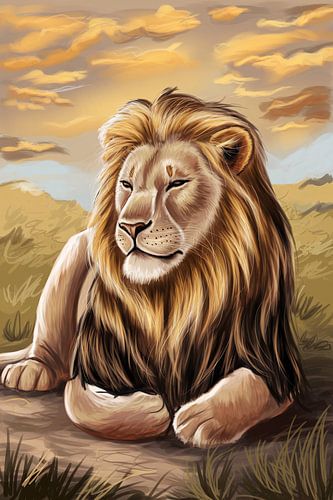 Lion reposant à la crinière dorée