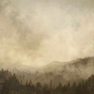 Landschap in de mist van Thea