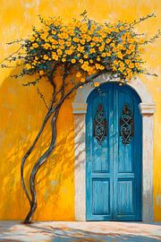 Blaue Tür Blumenmeer von Poster Art Shop