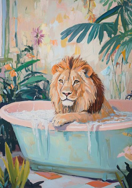 Lion in tub - Pastel &amp; Vintage by Niklas Maximilian