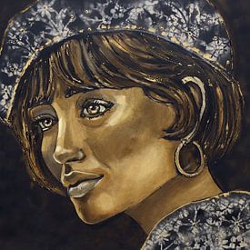 Elegant Lady in Black/Gold by Vrolijk Schilderij