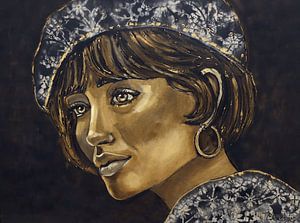 Elegante Dame in Schwarz/Gold