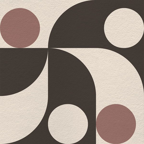 Modern abstract minimalist art with geometric shapes in brown, dark pink, off white by Dina Dankers