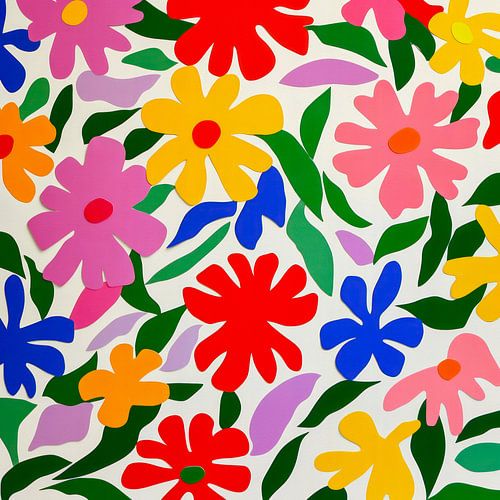 Colourful cut-out flowers in Matisse style