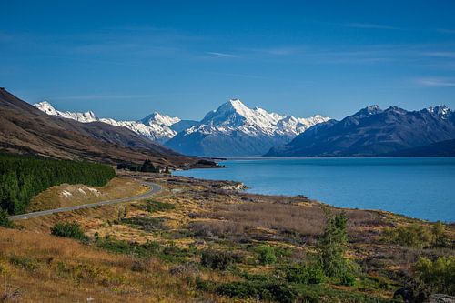 Schitterende panorama foto van Mount Cook en de weg naar Mount Cook