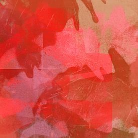 Warme, kleurrijke abstracte kunst in neonroze, rood en terracotta van Abstract Minimalist Art